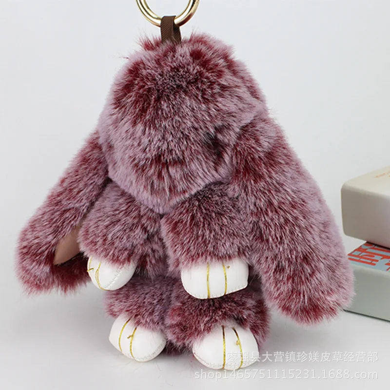 Plush Bunny Women Fur Pom Pom Keychain 14cm Angel Rabbit Key Ring Hare Pompom Plush Dolls Toy Girls Bag Car Key Pendant