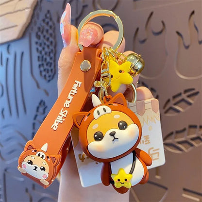 Authentic Cartoon Twelve Zodiac Animals Silicone Keychain Cute and Exquisite Shiba Dog Keychain Couple Backpack Pendant