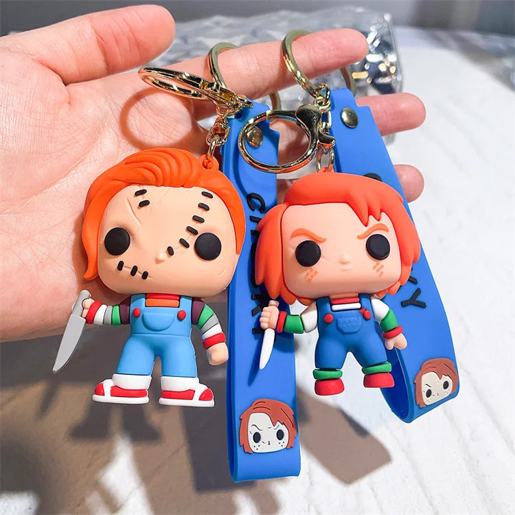 Horror Series 3D Chucky Bride Keychain Cartoon Keyring Soft PVC Silicone Rubber KeyChain Child's Play 2 Chucky Keychain
