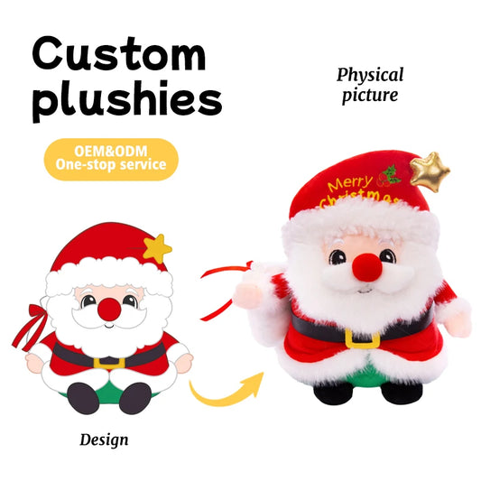 Wholesale Custom Plush Santa Claus Doll  Cotton Toy with Embroidered Text Christmas Gifts