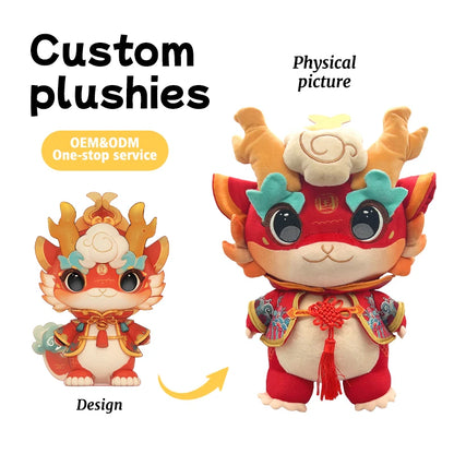 Manufacturer Direct Sales OEM Custom Chinese Trendy Dragon Plush Toy New Year Gift Doll PP Cotton Logo Printing Supported