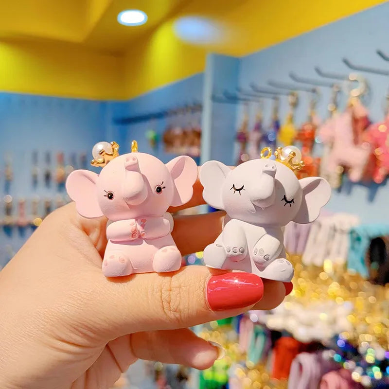 Cute Cartoon Crown for Carabiner Elephant Resin Keychain Stylish Rubber Doll with UV Printing Keychain for Girls Phone Charm