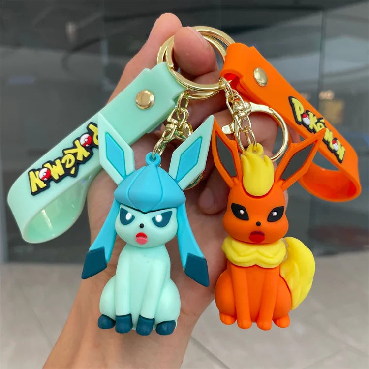 Cross Border Pokemoned Eevee Family Keychain Cartoon Doll School Bag Pendant Car Keychain Pendant Small Gift