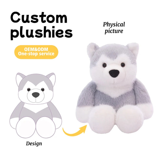 OEM Custom Husky Dolls Plush Pet Toys with Embroidered Techniques Wholesale Dog Toys for Birthday Gifts