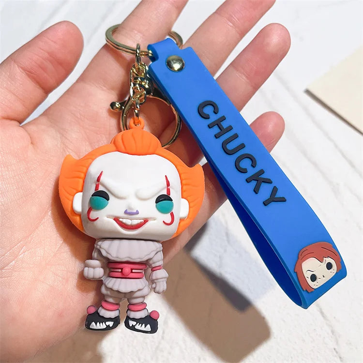 Horror Series 3D Chucky Bride Keychain Cartoon Keyring Soft PVC Silicone Rubber KeyChain Child's Play 2 Chucky Keychain