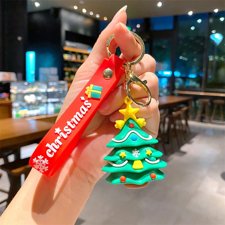 New Santa Claus Key Chain Doll Christmas Tree Snowman Car 3D Rubber Keychain Pendant Small Gift