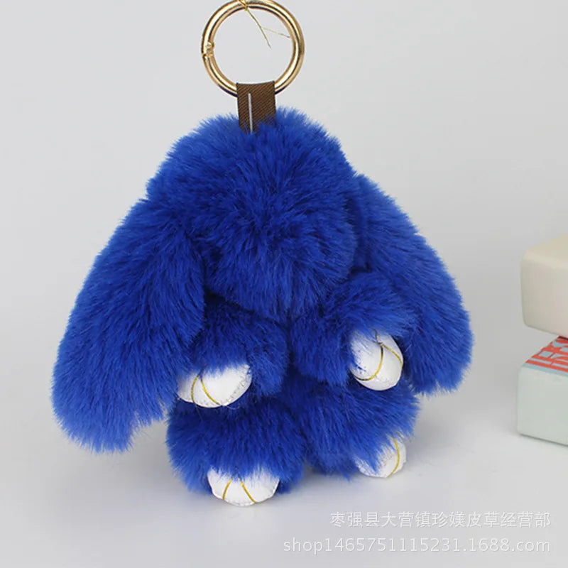 Plush Bunny Women Fur Pom Pom Keychain 14cm Angel Rabbit Key Ring Hare Pompom Plush Dolls Toy Girls Bag Car Key Pendant