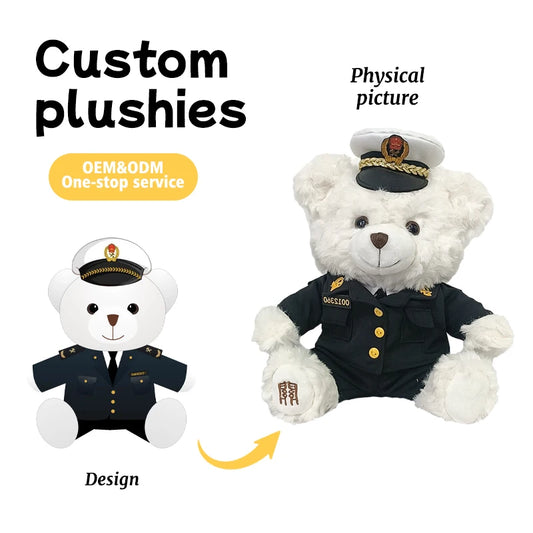 Custom Teddy Bear Plush Toy Embroidery Certificate DIY Uniform Perfect Birthday Commemorative Gift PP Filling Material