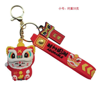Totoro Lion Dance Maneki Neko Lucky Cat Cute Keychain Tiger Pendant the Year of the Loong Doll Cartoon Bag Pendant Keychain
