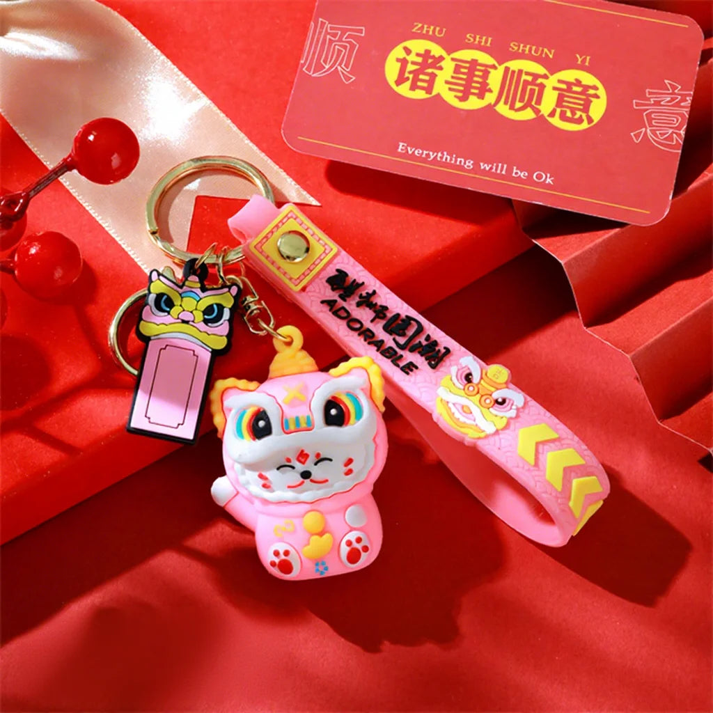 Totoro Lion Dance Maneki Neko Lucky Cat Cute Keychain Tiger Pendant the Year of the Loong Doll Cartoon Bag Pendant Keychain