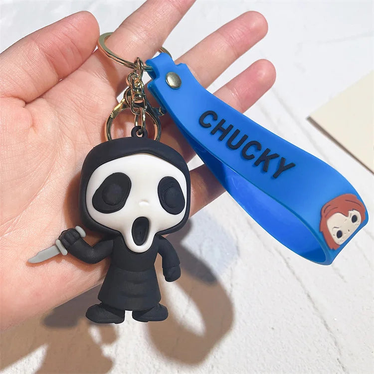 Horror Series 3D Chucky Bride Keychain Cartoon Keyring Soft PVC Silicone Rubber KeyChain Child's Play 2 Chucky Keychain