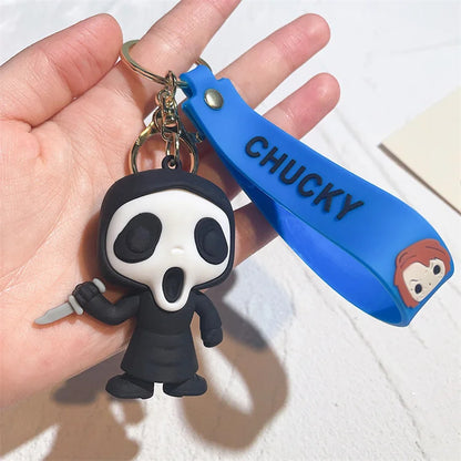 Horror Series 3D Chucky Bride Keychain Cartoon Keyring Soft PVC Silicone Rubber KeyChain Child's Play 2 Chucky Keychain