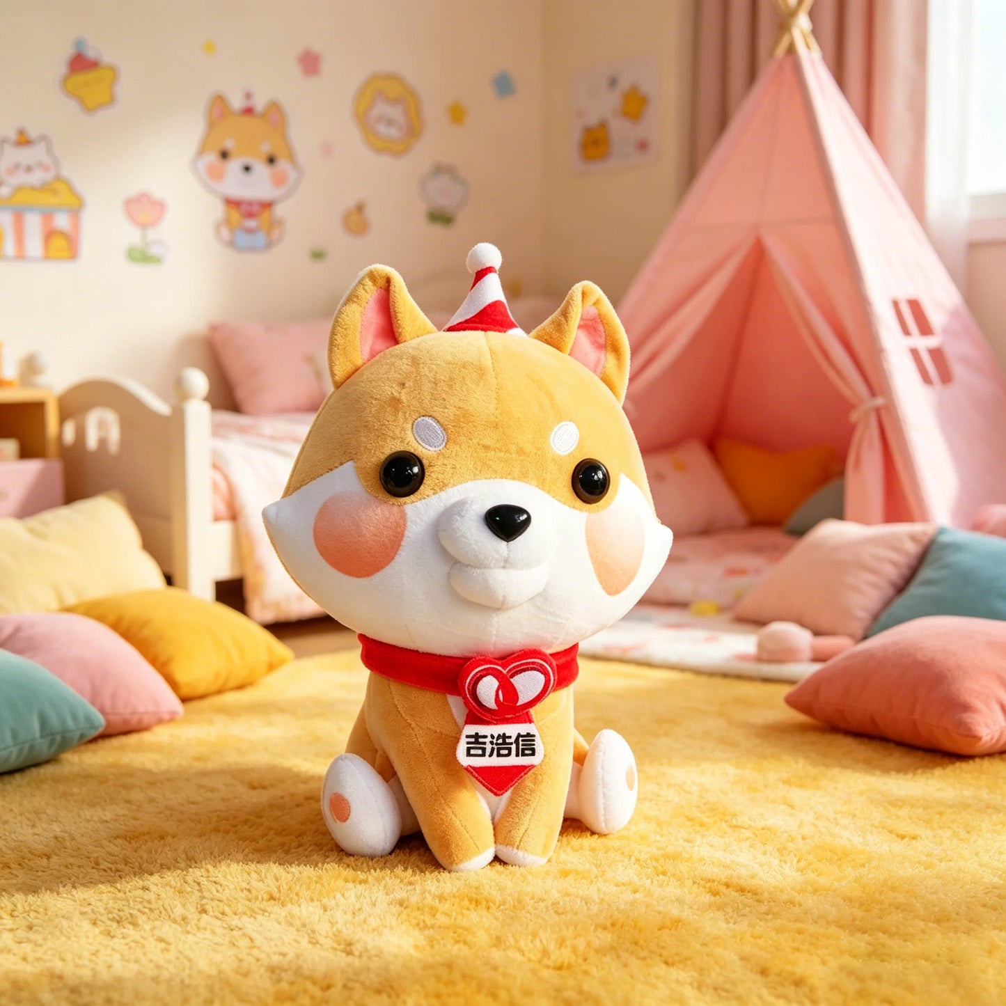 Customizable Japanese-Style Shiba Inu Doll Hat Manufacturer's Cute Pet Plush Toy with Customized Hang Tags for Holiday Gifts