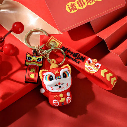 Totoro Lion Dance Maneki Neko Lucky Cat Cute Keychain Tiger Pendant the Year of the Loong Doll Cartoon Bag Pendant Keychain