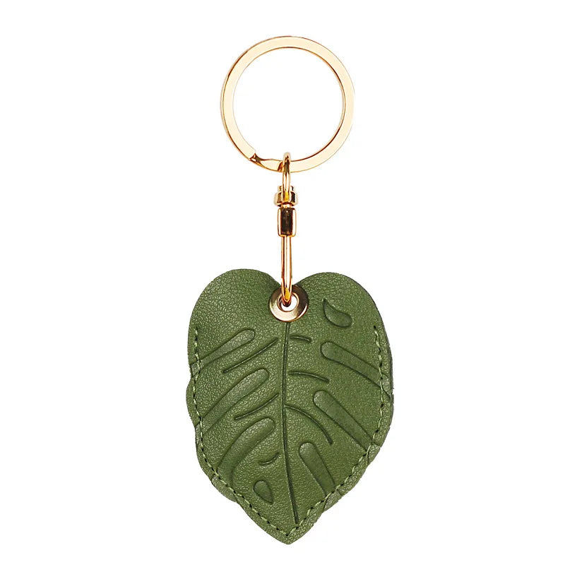 Popular Adorable Fruit Green Leaf Leather Keyring Accessory Case with ID Card Holder