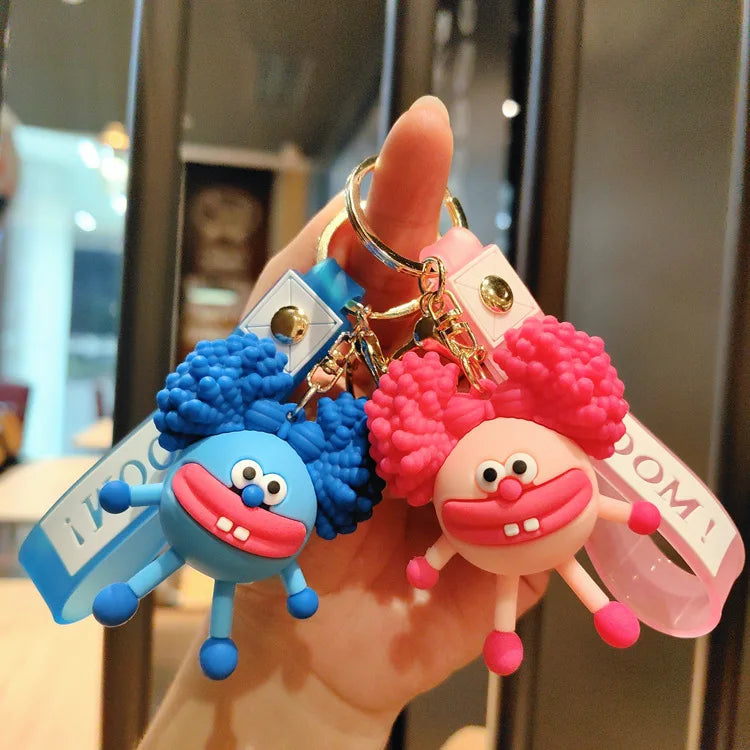 Perm Little Monster Keychain Funny Doll Car Keychain Bag Pendant Claw Machine Small Gift Wholesale