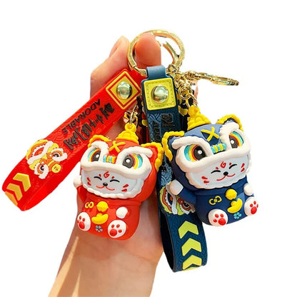 Totoro Lion Dance Maneki Neko Lucky Cat Cute Keychain Tiger Pendant the Year of the Loong Doll Cartoon Bag Pendant Keychain