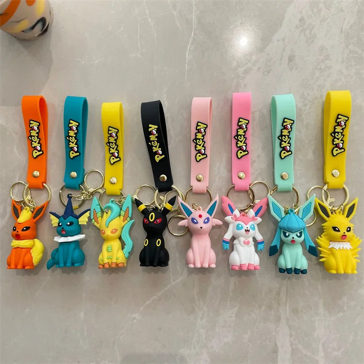 Cross Border Pokemoned Eevee Family Keychain Cartoon Doll School Bag Pendant Car Keychain Pendant Small Gift
