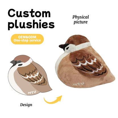 Original Factory  Stress-Relief Gift  Stuffed Animal Toy Customizable Sparrow Plush Realistic Embroidered Logo Supports OEM