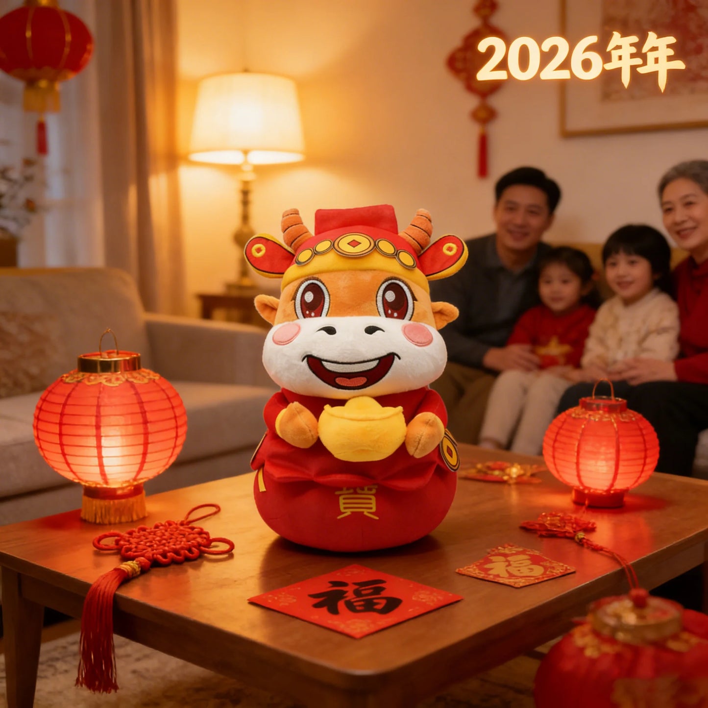 OEM Customizable Chinese New Year Golden Ox Plush Toy Corporate Gift Wealth-Bringing Zodiac Mascot PP Cotton Personalization
