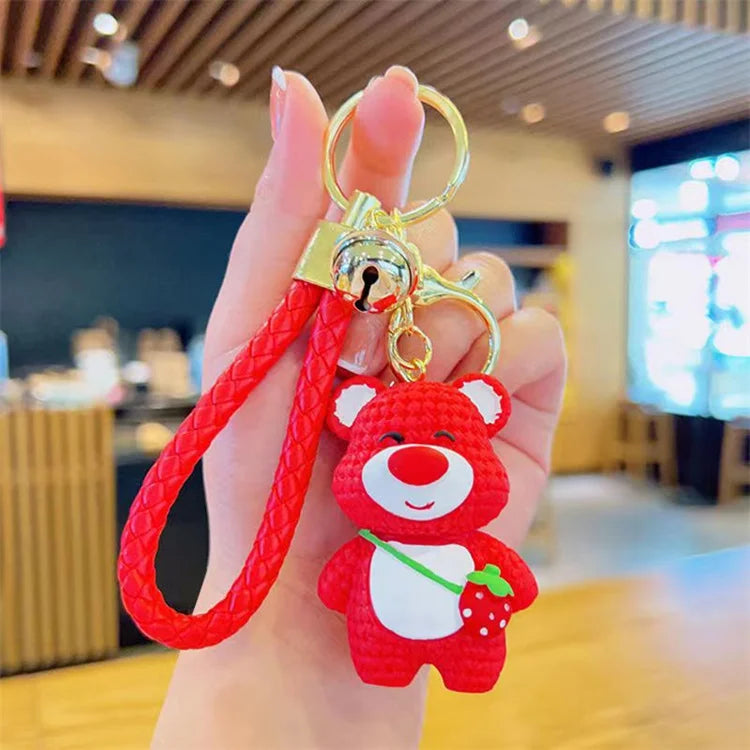 Strawberry Bear Keychain Cute Cartoon Jewelry Pendant Doll Kindergarten Children's Bag Keychain