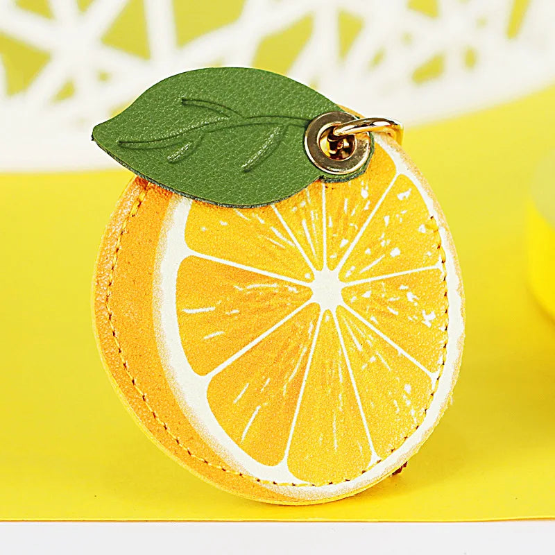 Popular Adorable Fruit Green Leaf Leather Keyring Accessory Case with ID Card Holder