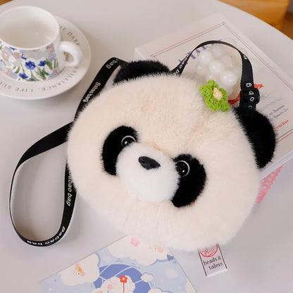 Kawaii Cartoon Animal Shape Plush Panda Raccoon Flower Bag Shoulder Crossbody Women's Bag Gift Bag