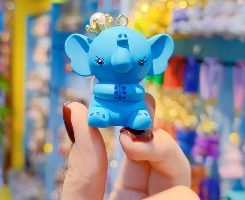 Cute Cartoon Crown for Carabiner Elephant Resin Keychain Stylish Rubber Doll with UV Printing Keychain for Girls Phone Charm