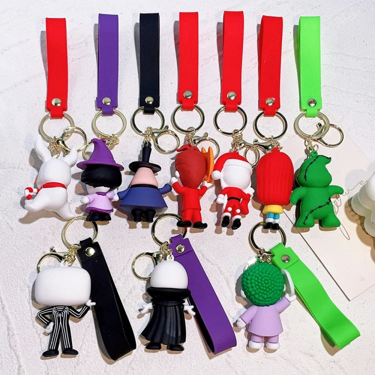 3D Nightmare Before Christmas Keychain Rubber Anime Lanyard Accessories for Car Gift Toy Halloween Promotion Keychains