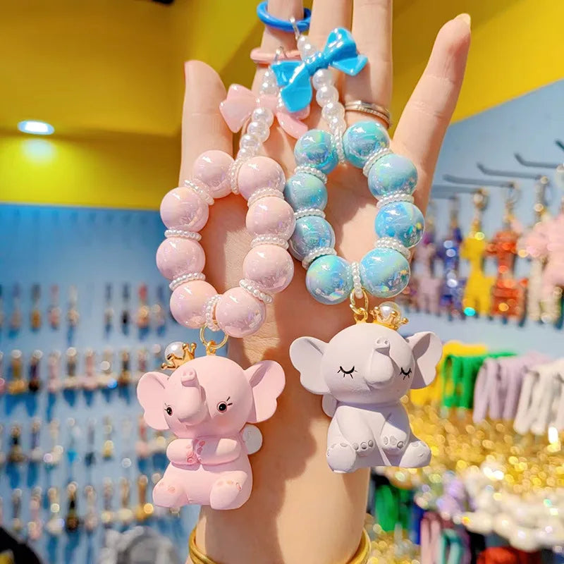 Cute Cartoon Crown for Carabiner Elephant Resin Keychain Stylish Rubber Doll with UV Printing Keychain for Girls Phone Charm