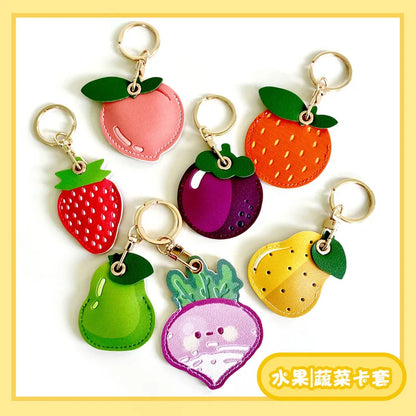 PU Leather Fruit Collection Access Card Holder Creative Keyring Charming Bag Charm Exquisite Design