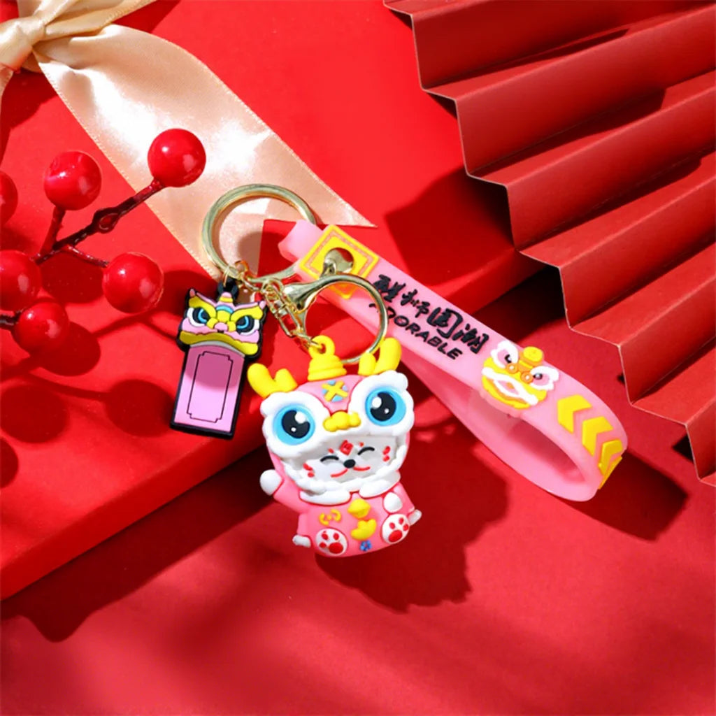 Totoro Lion Dance Maneki Neko Lucky Cat Cute Keychain Tiger Pendant the Year of the Loong Doll Cartoon Bag Pendant Keychain