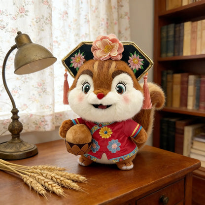 Cultural Creative Gift Manufacturer Cute Chinese-Style Embroidered Squirrel Plush Toy As Corporate Promotional Gift