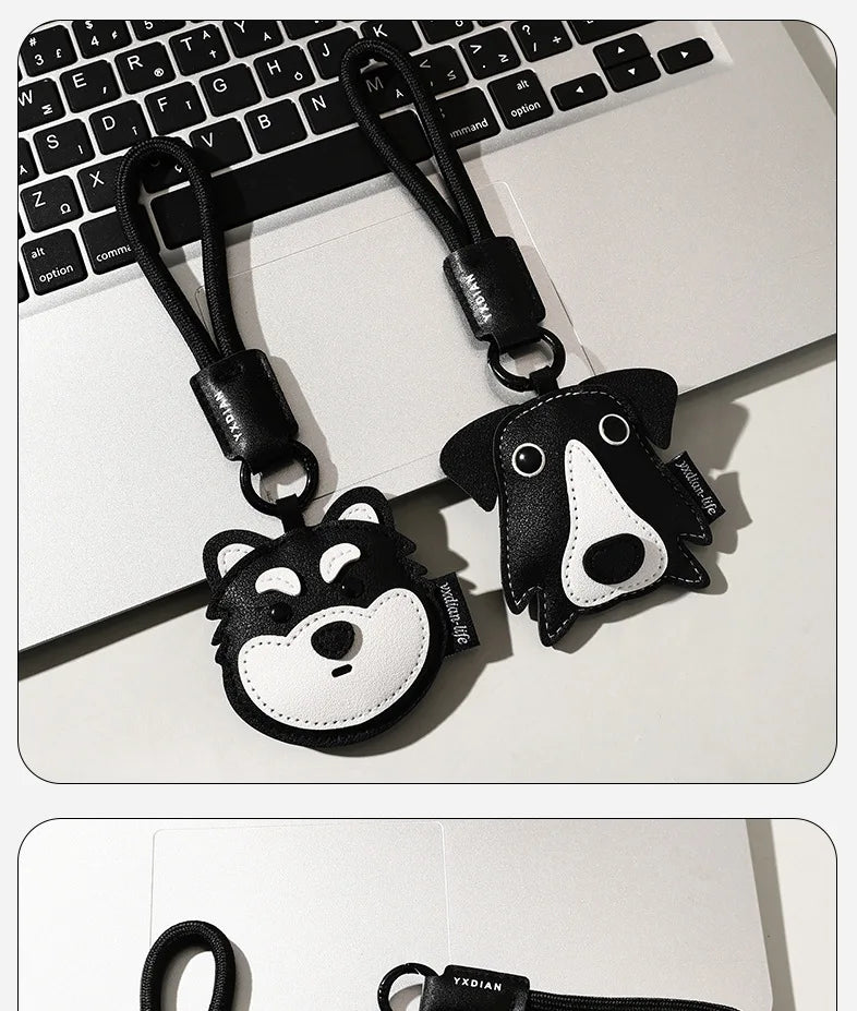High Quality PU Leather Car Keychain for Puppy Cat Schoolbag Pendant Jewelry Metal Iron Hanging Ornament Small Gifts Bulk