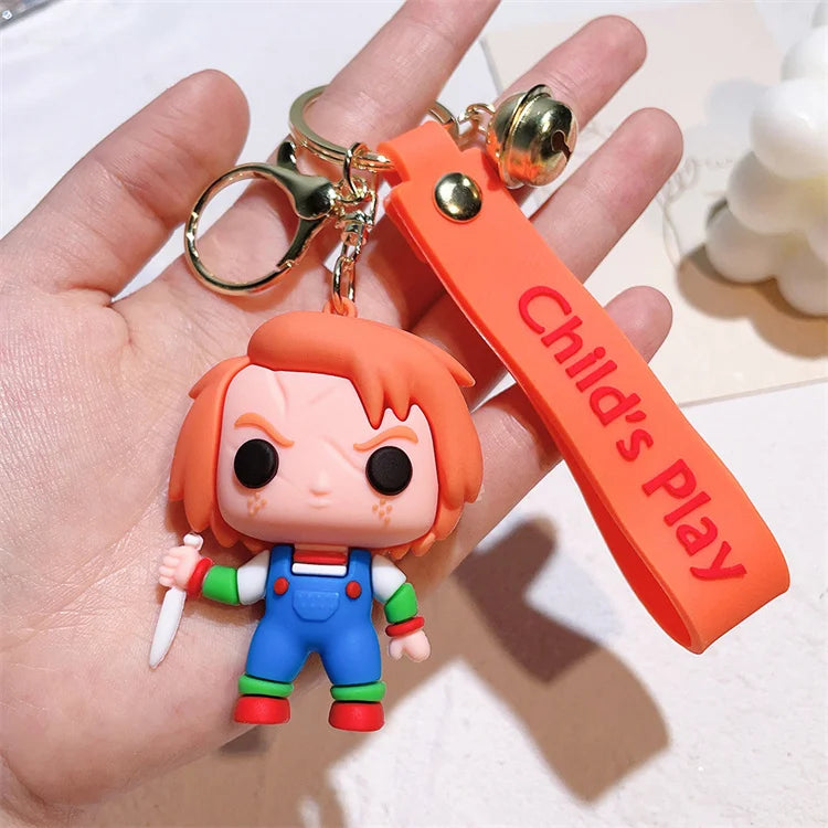 Horror Series 3D Chucky Bride Keychain Cartoon Keyring Soft PVC Silicone Rubber KeyChain Child's Play 2 Chucky Keychain