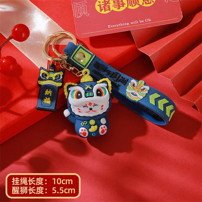 Totoro Lion Dance Maneki Neko Lucky Cat Cute Keychain Tiger Pendant the Year of the Loong Doll Cartoon Bag Pendant Keychain