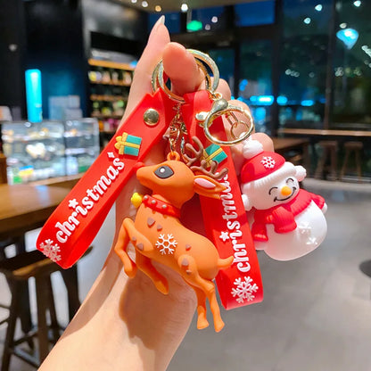 New Santa Claus Key Chain Doll Christmas Tree Snowman Car 3D Rubber Keychain Pendant Small Gift