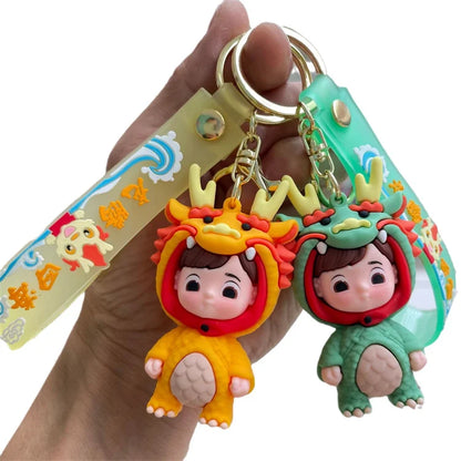 2024 Year of the Dragon Little Dragon Doll Keychain Lovely Doll Bag Pendant Car Keychain Small Gift Wholesale