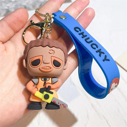Horror Series 3D Chucky Bride Keychain Cartoon Keyring Soft PVC Silicone Rubber KeyChain Child's Play 2 Chucky Keychain
