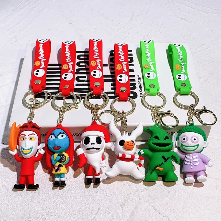 3D Nightmare Before Christmas Keychain Rubber Anime Lanyard Accessories for Car Gift Toy Halloween Promotion Keychains