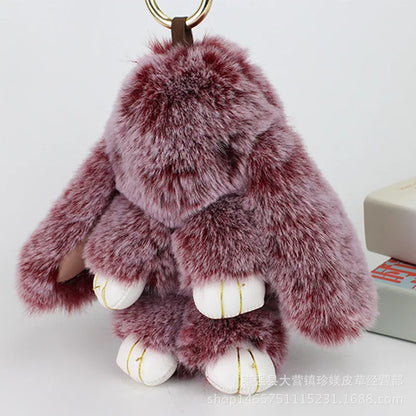 Plush Bunny Women Fur Pom Pom Keychain 14cm Angel Rabbit Key Ring Hare Pompom Plush Dolls Toy Girls Bag Car Key Pendant