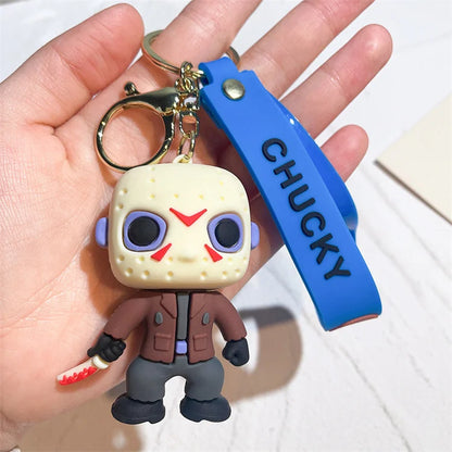Horror Series 3D Chucky Bride Keychain Cartoon Keyring Soft PVC Silicone Rubber KeyChain Child's Play 2 Chucky Keychain