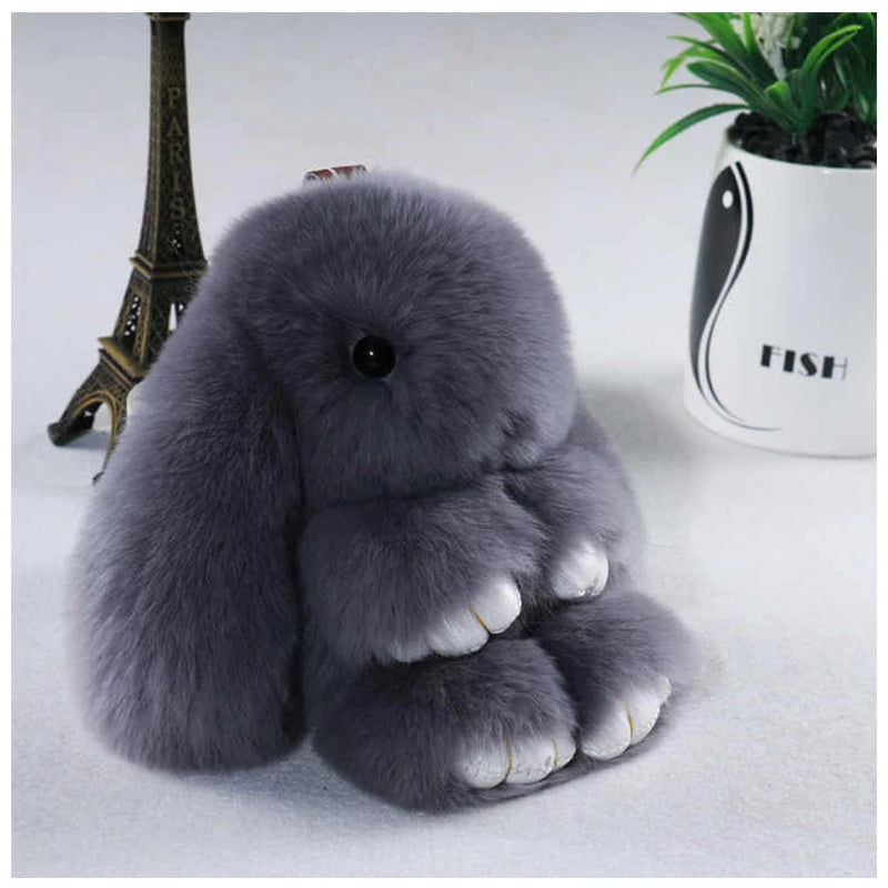 Plush Bunny Women Fur Pom Pom Keychain 14cm Angel Rabbit Key Ring Hare Pompom Plush Dolls Toy Girls Bag Car Key Pendant