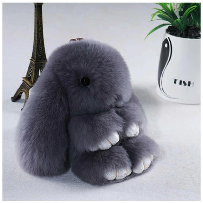 Plush Bunny Women Fur Pom Pom Keychain 14cm Angel Rabbit Key Ring Hare Pompom Plush Dolls Toy Girls Bag Car Key Pendant