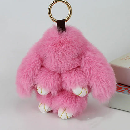 Plush Bunny Women Fur Pom Pom Keychain 14cm Angel Rabbit Key Ring Hare Pompom Plush Dolls Toy Girls Bag Car Key Pendant