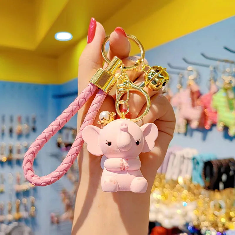 Cute Cartoon Crown for Carabiner Elephant Resin Keychain Stylish Rubber Doll with UV Printing Keychain for Girls Phone Charm