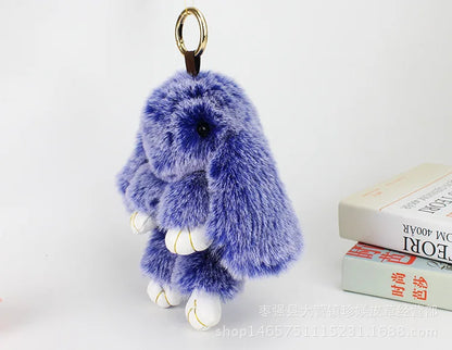 Plush Bunny Women Fur Pom Pom Keychain 14cm Angel Rabbit Key Ring Hare Pompom Plush Dolls Toy Girls Bag Car Key Pendant