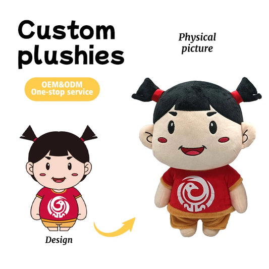 Customized Chinese New Year Gift Chinese-Style Twin-Bun Girl Plush Toy Cotton Material City IP Brand Ambassador Character Design