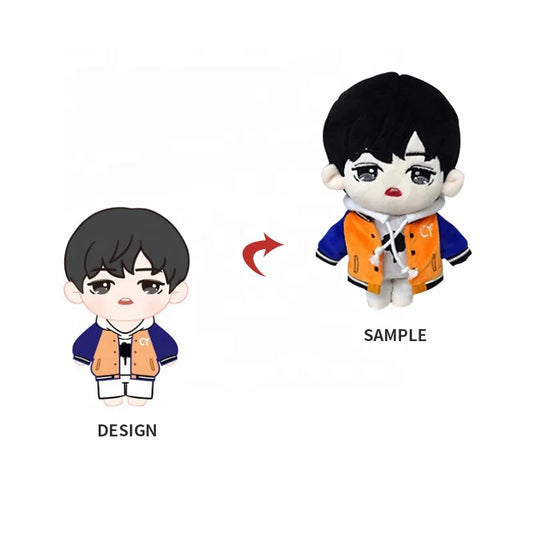 Low MOQ  Custom Small Soft Plushie Make Your Own Design Stand up Stuffed Kpop Idol 10cm-30cm Size Custom Plush Doll