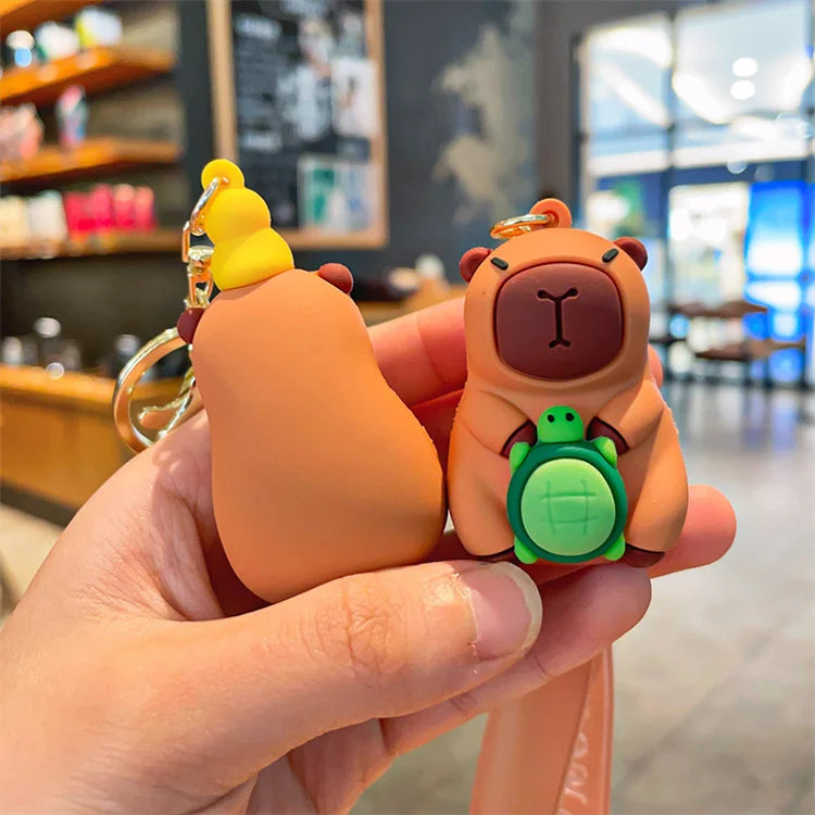 Wholesale of New Cartoon Capybara Silicone Doll Keychains Cute Car Bags Keychains Couple Pendant Gifts